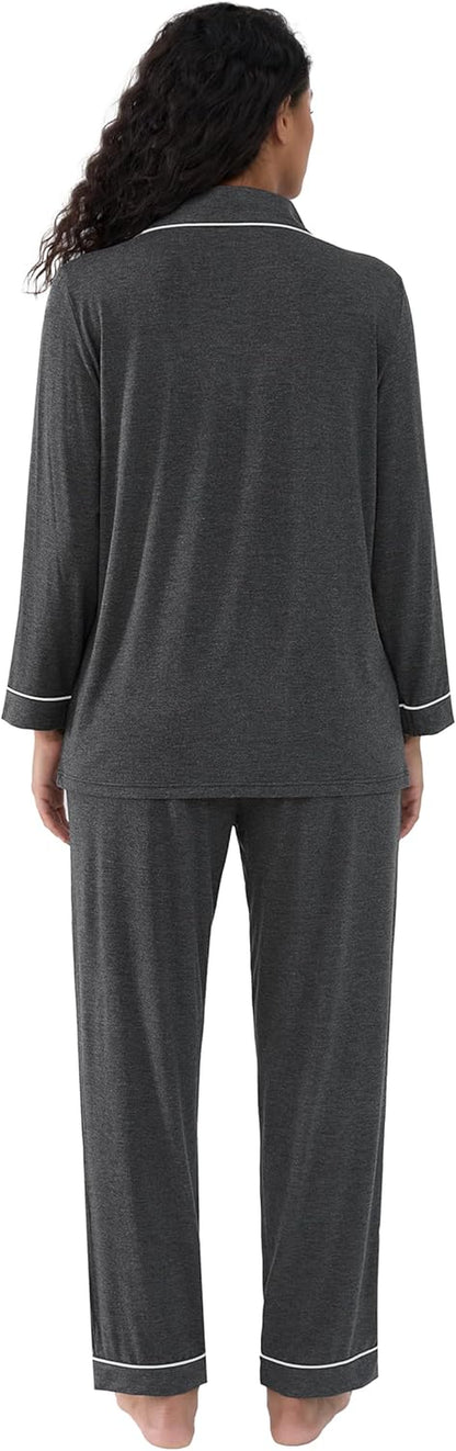 Luxurious Women's Bamboo Viscose Pajama Set - Long Sleeve Button-Down Cooling Sleepwear & Soft Comfortable PJ Pants
