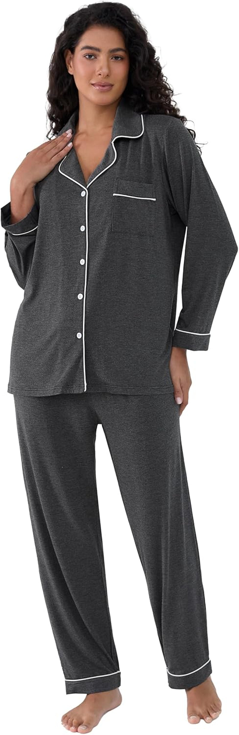 Luxurious Women's Bamboo Viscose Pajama Set - Long Sleeve Button-Down Cooling Sleepwear & Soft Comfortable PJ Pants