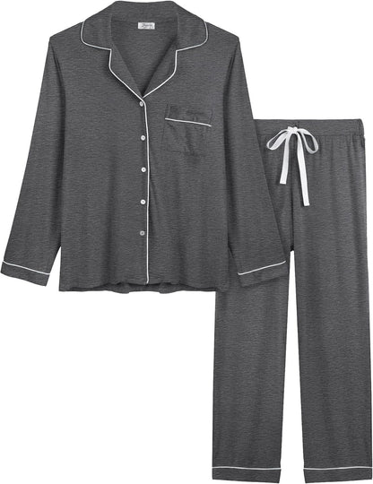 Luxurious Women's Bamboo Viscose Pajama Set - Long Sleeve Button-Down Cooling Sleepwear & Soft Comfortable PJ Pants