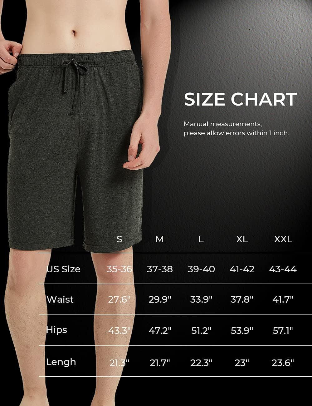 Men'S Bamboo Viscose Shorts, Soft Pajama Shorts with Pockets, Moisture-Wicking Casual Shorts Loungewear Sleep Bottoms