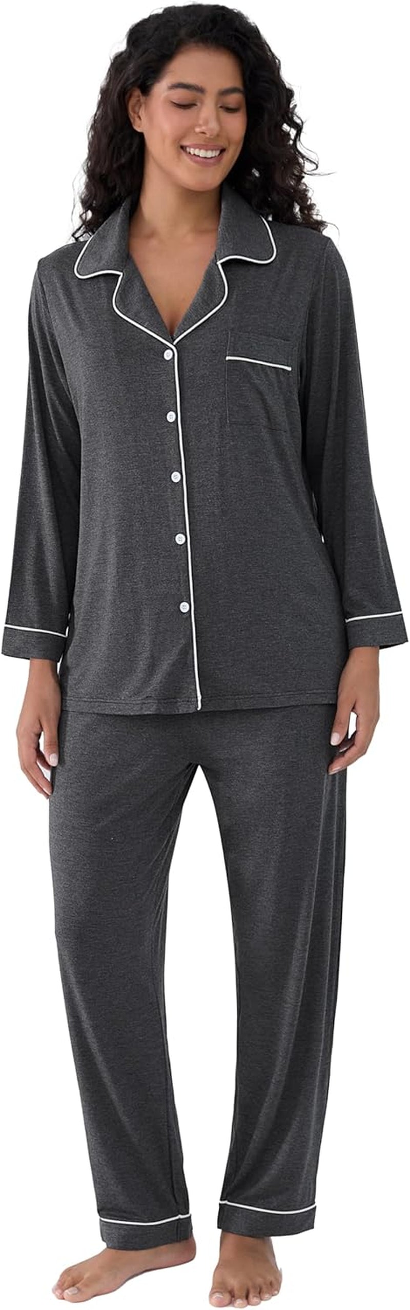 Luxurious Women's Bamboo Viscose Pajama Set - Long Sleeve Button-Down Cooling Sleepwear & Soft Comfortable PJ Pants
